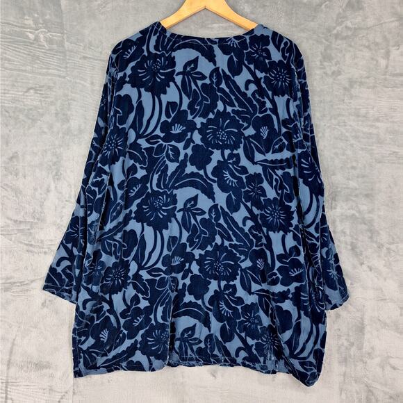 Womens Top 2X Blue Silk Burnout‎ Velvet Goth Whimsygoth Floral Tunic Grunge NWT - Picture 7 of 7